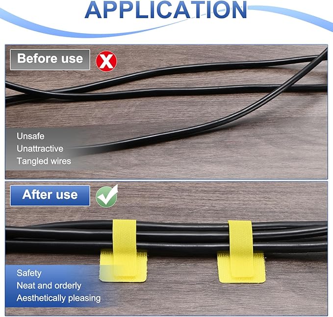 40-Pack Hook and Loop Cable Ties, 3.5 x 1.1 Inch Adjustable Self-Adhesive Cord Organizer for Desk/Home/Wall/Office Essentials, Cable Management Under Desk [Yellow]