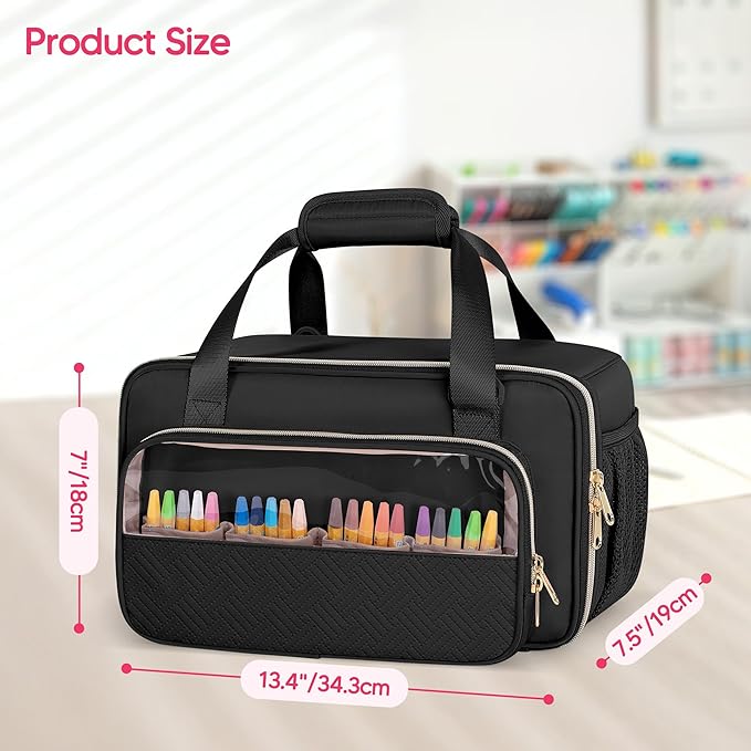 Marker Organizer Case Holding up to 216 Markers, Marker Storage Carrying Bag, Large Marker Holder with Shoulder Strap, Black