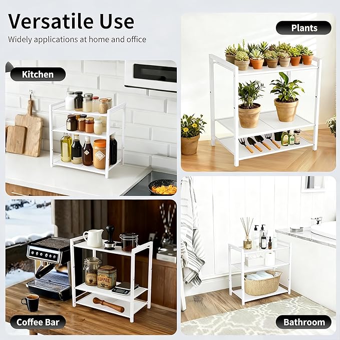 Desktop Shelf Organizer, 3-Tier Office Storage Rack, Adjustable Metal Bookshelf for Top of Desk, White Desk Organizer for Office, Home, Dorm and Small Spaces (White)