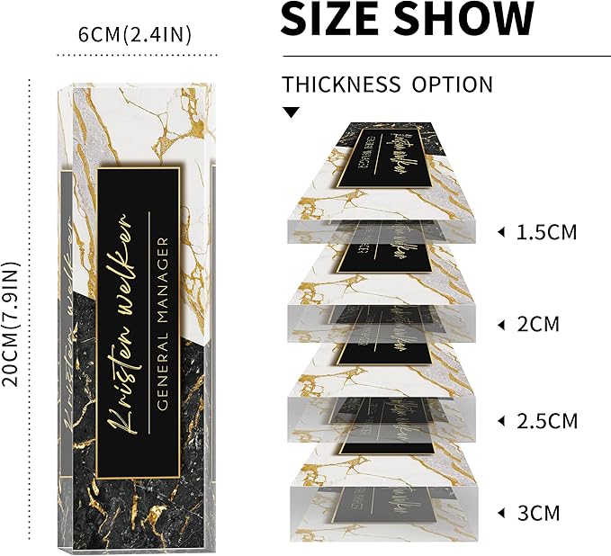 Desk Name Plate Personalized, Custom Name Plates for Desks, Office Desk Decor, Marble Design Clear Acrylic Glass Block, Personalized Office Gifts for Women Men Boss Teachers Coworker Appreciation Gift