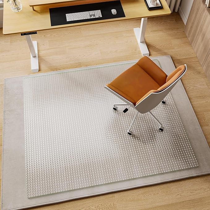 Koonmi Wave Glass Chair Mat 46"x55", Tempered Glass Office Chair Mat, Embossed Wave Texture Chair Mats with Rounded and Polished Edges for Hardwood Floor, Carpet, Support 1200LBS