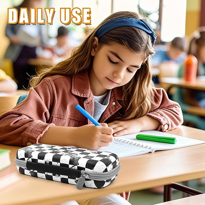 Checkerboard Pencil Case Zip Pencil Box Multi Pouch Holder Desk Organizer For Boys Girls School Office