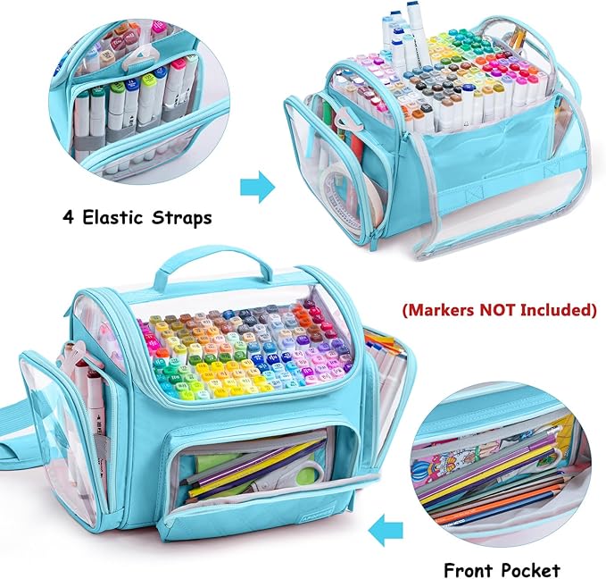 Large Marker Organizer Case Holds 150-200 Markers | Art Marker Storage Bag with Removable Dividers & Clear Top for Artists, Crafters & Travel - Pen, Pencil Alcohol Marker Holder - Art Supply