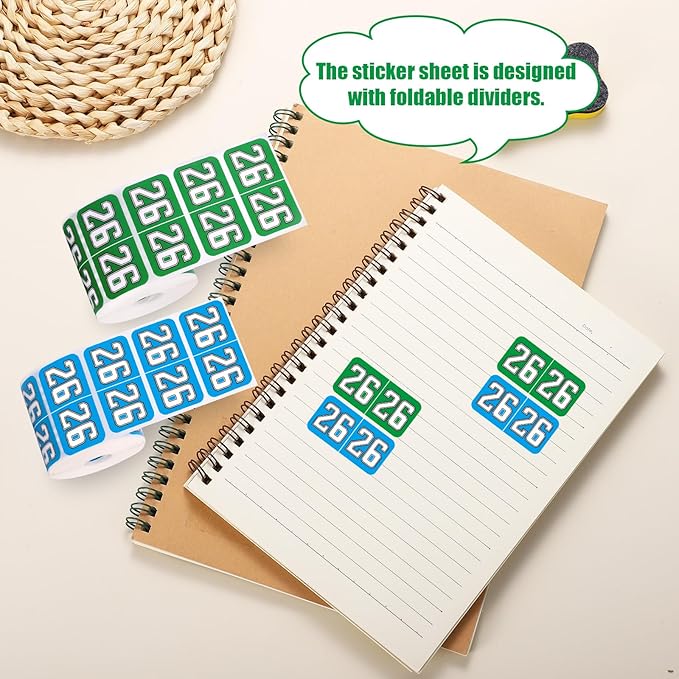 1000pcs 2026 Year Stickers, 3/4x1-1/2 Inch 26 Year Colored Self-Adhesive Stickers File Folder Labels Decals for Tab File Folders Office Supplies (Green and Blue)