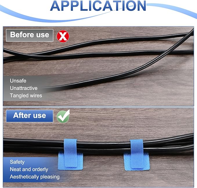 40-Pack Hook and Loop Cable Ties, 3.5 x 1.1 Inch Enhanced Self-Adhesive Cord Organizer for Desk/Home/Wall/Office Essentials, Cable Management Under Desk [Blue]