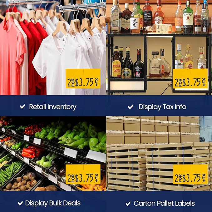 Perco Yellow Pricing Labels for Monarch 1131 Price Gun - 1 Sleeve, 8 Rolls, 20,000 Price Marking Labels - with Ink Roll Included