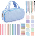 Jutom 39 Pcs Aesthetic Book Annotation Kit Highlighter with Pencil Case Bag Gel Pen Transparent Sticky Note Taking Bible Study College School Supplies(Light Blue,Classic Style)