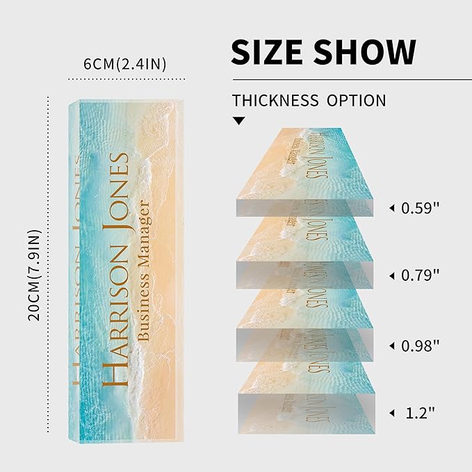 Personalized Name Plate for Desk, Custom Desk Name Plate, Acrylic Name Plate Office Desk Accessories, Personalized Office Gifts for Coworkers Teachers, Employee Appreciation Gifts (B-Beach)