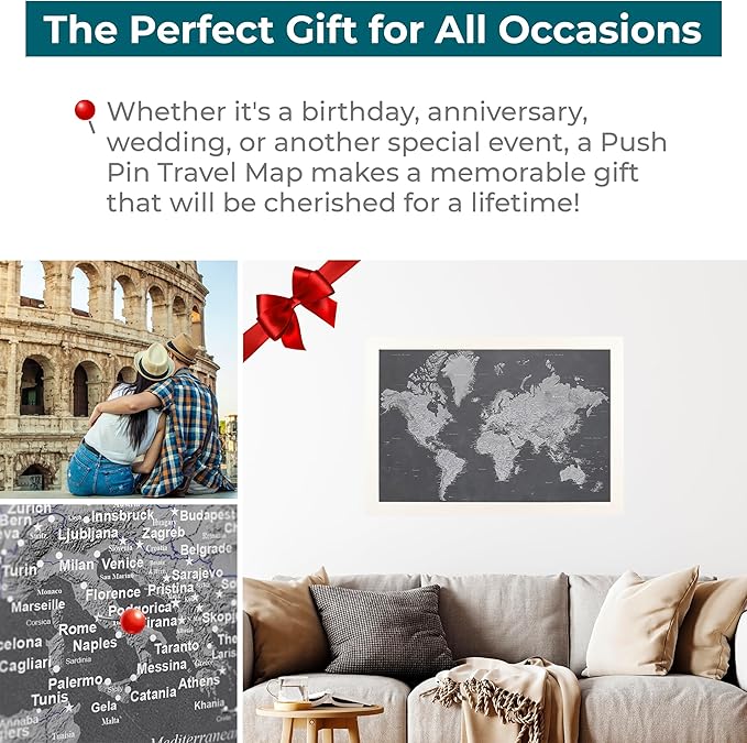 Push Pin Travel Maps - Stormy Dreams World - Textured White Framed Pin Map for Tracking Your Travels - 27.5" x 39.5" - 8 Handcrafted Frame Options - Made in USA - Ideal for Any Traveler