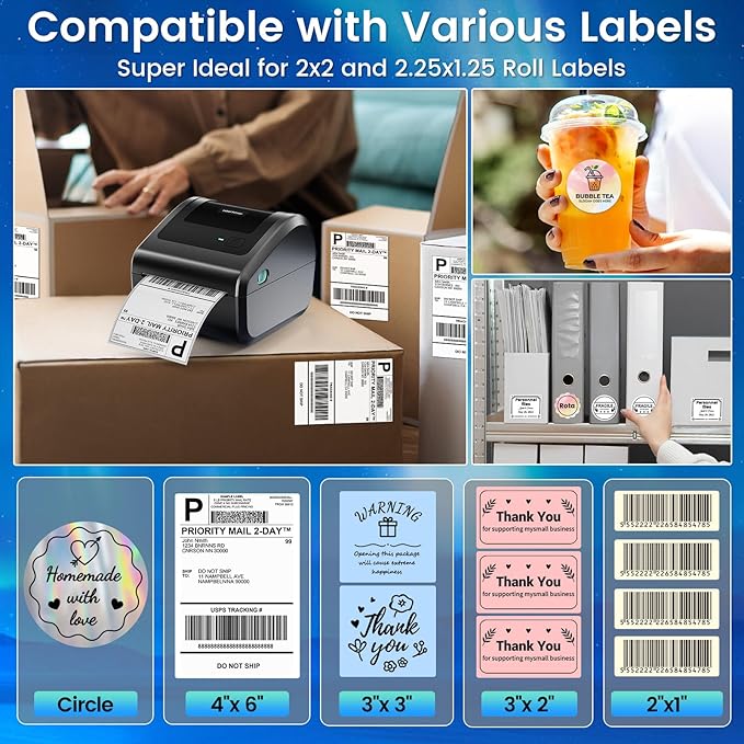 Bluetooth Shipping Label Printer 4x6, D450BT Thermal Label Printer for Shipping Packages, Thermal Printers for Small Business, Compatible with Android, iPhone, Windows, macOS, UPS, Tiktok