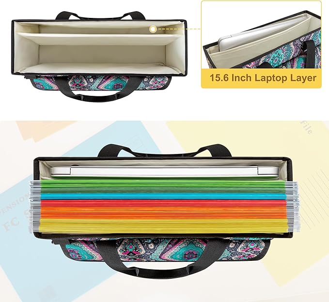 LoDrid Portable File Box with Handle, Foldable Bag for Legal Size File Folder, Separated Storage Laptop Layer (up to 15.6 Inch), Totem, Bag Only(Patent Design)