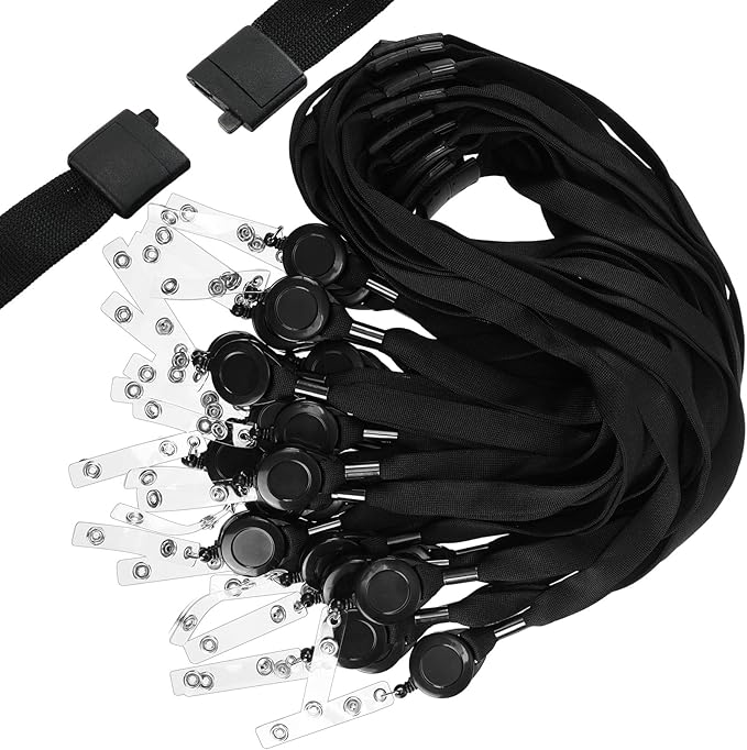 Windyun 12 Pcs Breakaway Lanyard with Safety ID Bulk Retractable Lanyards Flat Neck Straps (Black)