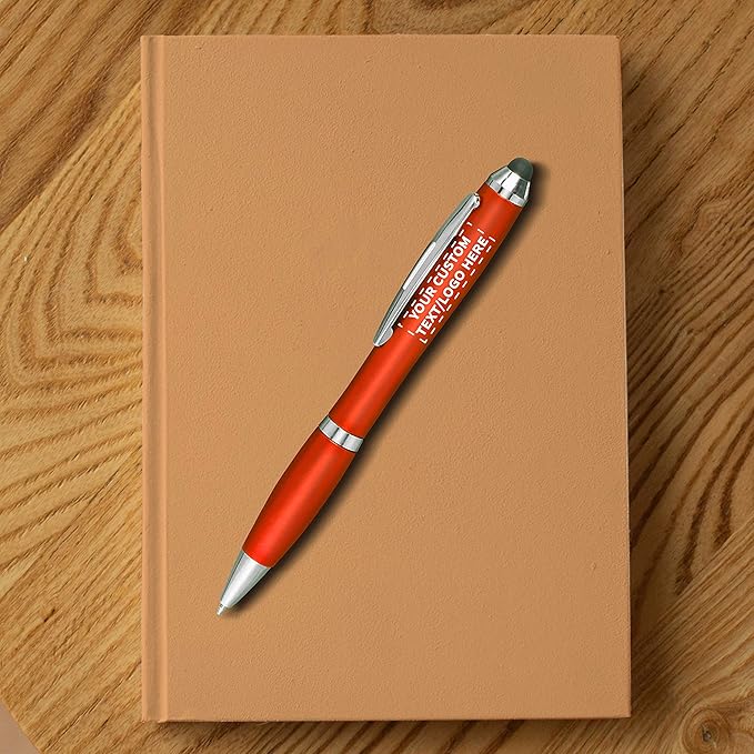 DISCOUNT PROMOS Custom Plastic Stylus Pens Set of 50, Personalized Bulk Pack - Black Ink, Great for Office, School, Business, Tradeshows, Events - Orange