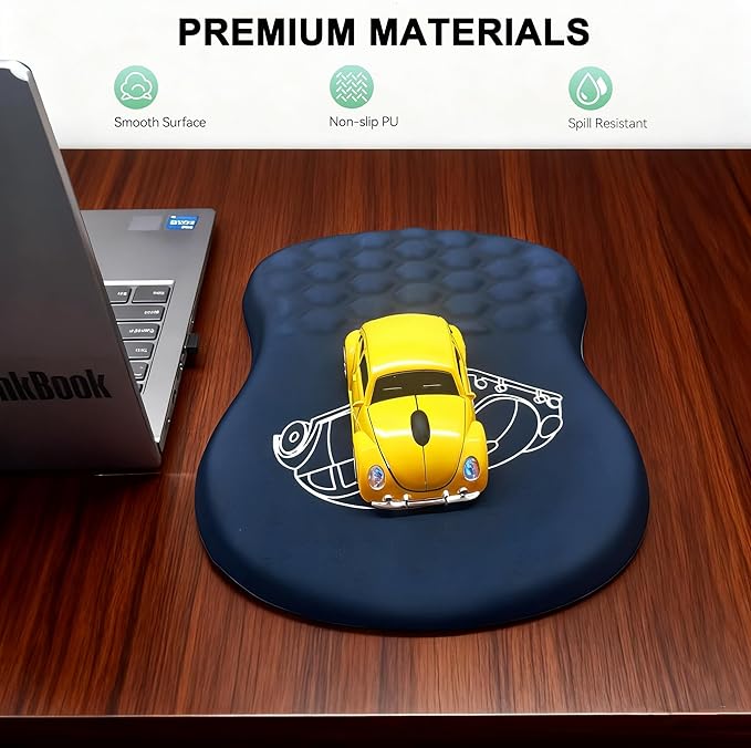Cute Car Mousepad with Wrist Rest for Car Mouse, Ergonomic Mouse Pad with Memory Foam Wrist Support, 12L x 8W inches