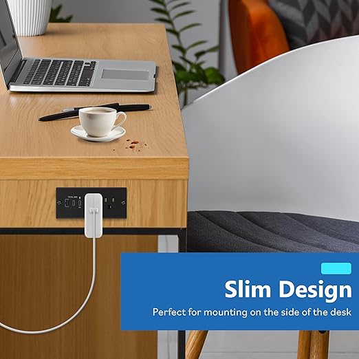 LIDER PD 36W Recessed Outlet Station with USB-A and USB-C Ports, Desktop Power Grommet, Power Delivery, Tamper-Resistant Receptacles, Power Strip for Desks and Cabinet, Black, 6.5ft Cord, ETL Listed