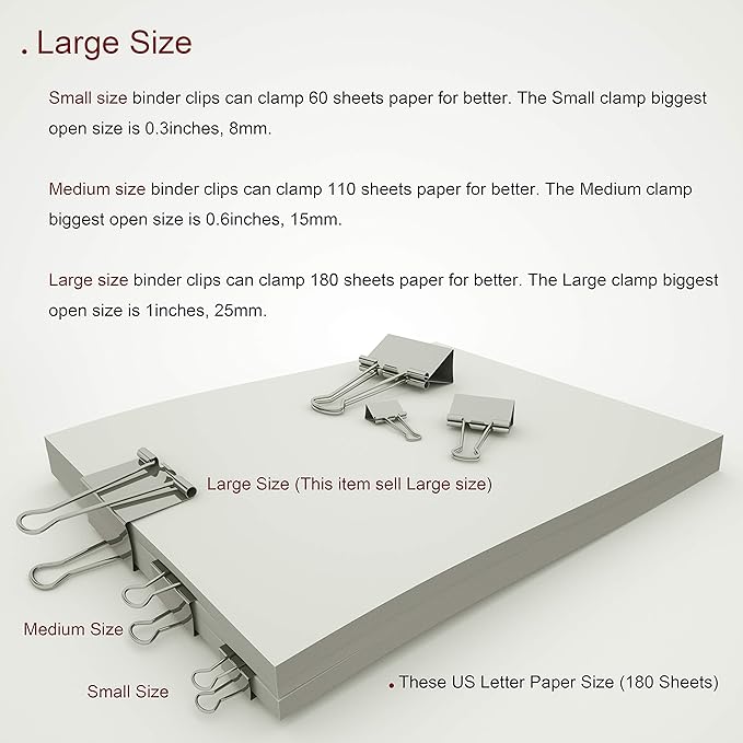 [15-PCS] Silver Large Binder Clips, Jumbo Metal Clamp 2" / 50 mm (Silver, 15-PCS)