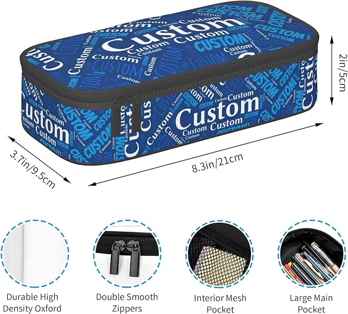Custom Pencil Case with Name, Personalized Pen Bag Add Your Image Text, Large Storage Students Stationery Pen Box with Zipper Durable Pencil Box for Girls Boys Office School