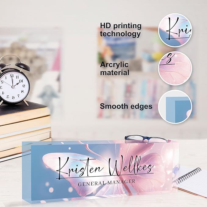 Personalized Office Name Plate, Custom Name Plate for Desks, Office Desk Decorations Gift for Women Men, Acrylic Desk Name Plate for Teacher Coworkers Staff Boss (Butterfly)