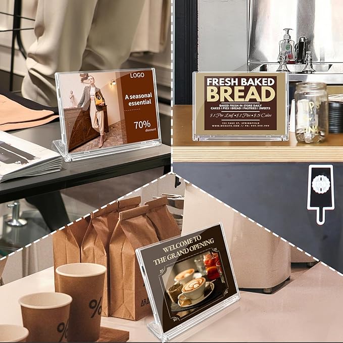 10 Pack 5x7 Inch Sign Holder Horizontal, Double-Sided Usage with Swivel Base for Table Display, for Office, Store, Restaurant, Retail Counters, for Name Sign, Message Board, Note