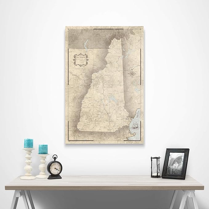 Push Pin New Hampshire Map Board - With Push Pins to Mark New Hampshire Travels - Handmade in Ohio, USA - Design: Rustic Vintage