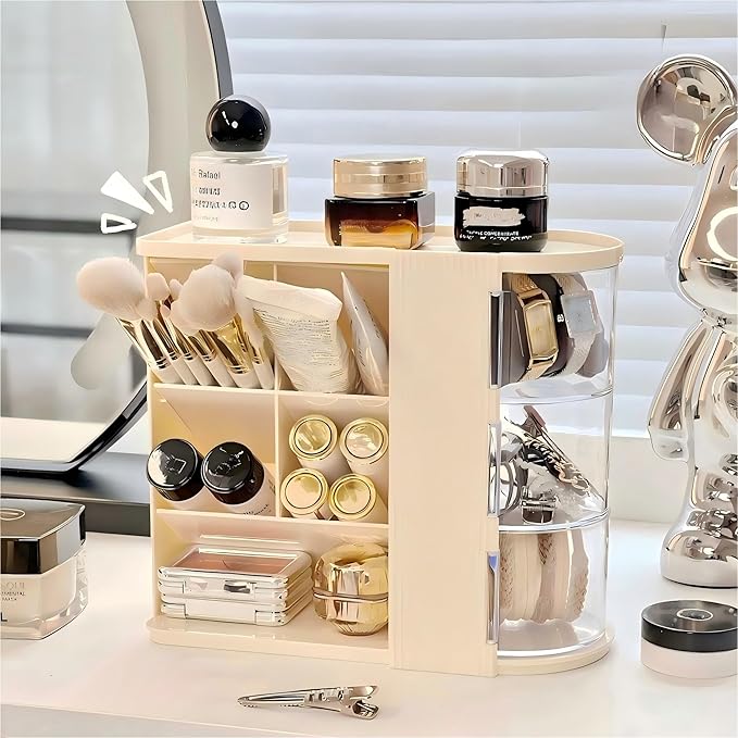 Desk Organizer with 3 Rotatable Drawer, Multi-Functional Pencil Pen Holder for Desk, Desk Organizers and Storage with 4 Slanted Compartments, Desktop Organizer for Office Home Supplies