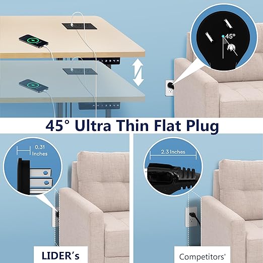 LIDER Rectangle Desktop Power Grommet with USB-C PD60W & USB-A, USB Combined Output 65W, 12A AC Outlets, Auto-Slide Cover, 6.5ft Cord, Desk Charging Station for Conference Table, ETL-Listed, Black