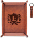INNObeta Initial Valet Tray, Desktop Storage Organizer, PU Leather Bedside Tray Key Coin Holder, Personalised Gifts for Men, Birthday, Christmas, Letter E