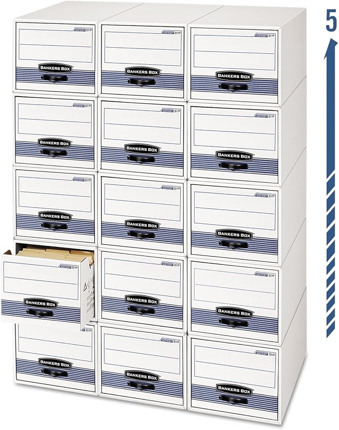 Bankers Box 6 Pack STOR/DRAWER STEEL PLUS Extra Space Saving Filing Cabinet, Stacks 5 High, Letter, White/Blue