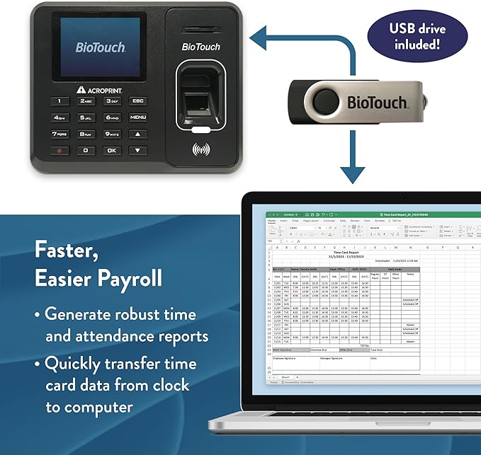 Acroprint BioTouch Self-Contained Automatic Biometric Fingerprint/Proximity Time Clock (No Monthly Fee)