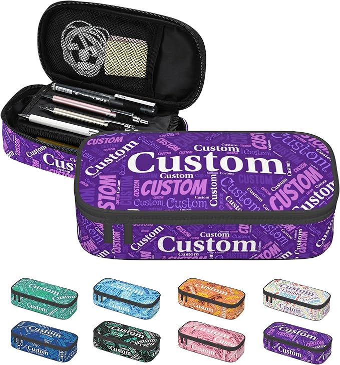 Custom Pencil Case with Name, Personalized Pen Bag Add Your Image Text, Large Storage Students Stationery Pen Box with Zipper Durable Pencil Box for Girls Boys Office School
