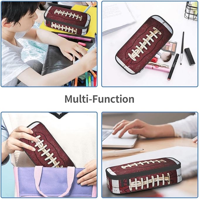 American Football Ball Vintage Theme Pencil Case Storage Pencil Pouch Stationery Bags With Zipper Portable Pen Holder Box Organizer For Boys Teens Student College School Office Supplies