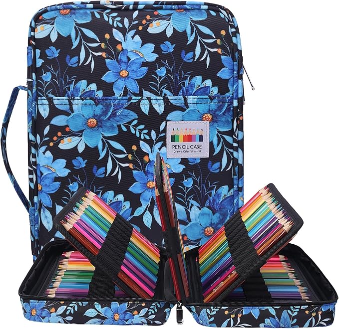 BOMKEE Coloring Pencil Case 220 Slots Pencils/Gel Pens Organizer Waterproof Travel Case Zipper Carrying Portable Pencil Markers Pen Holder Bag for Painter Writers