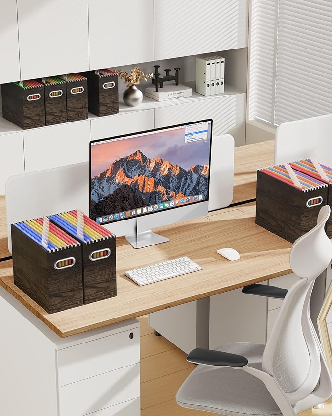 Oterri Cardboard File Organizer Box for Hanging File Folders Letter Size,File Box for Computer Desk,File Cabinet,Working Home,Office,Classroom (Brown Wood Grain Print, Letter Size - 2 Packs)