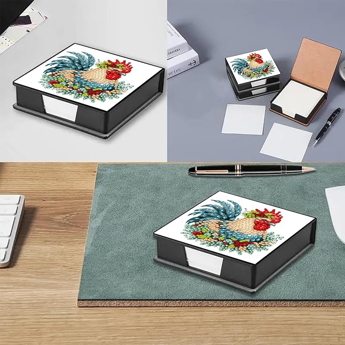 Chicken Diamond Painting Note Box,Memo Paper Storage Box Diamonds Art,Sticky Note Pad Holder Diamond Art,Diamonds Painting Memo Pad For Office Desk