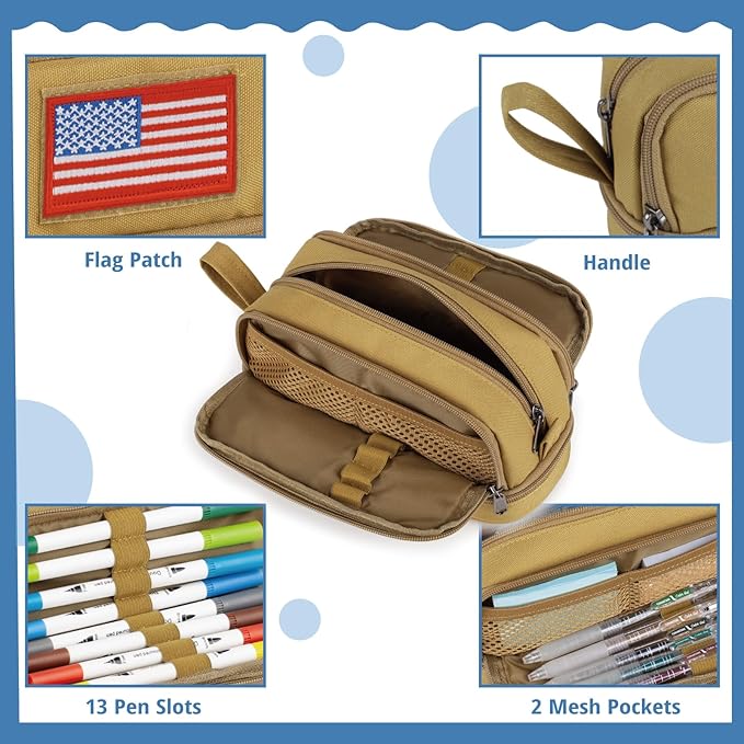 ATRIPACK Tactical 4 Compartments Pencil Case for Boys,Big Canvas Pen Pouch Bag, Large Capacity Pen Box, Tool Bag for Middle School College Office Organizer for Kids Men Women Adult Teens