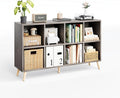 Flrrtenv 8-Cube Bookshelf 2 Tier Retro Bookcase with Legs, 11in Shelf Opening, 47" Wood Bookshelves Storage Organizer Shelf, Freestanding Open Book Shelves for Bedroom Living Room Office,Grey Oak