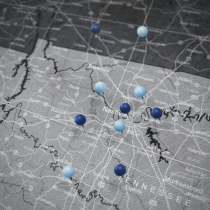 Conquest Maps Push Pin Tennessee Map Board - With Push Pins to Mark Tennessee Travels - Handmade in Ohio, USA - Design: Modern Slate