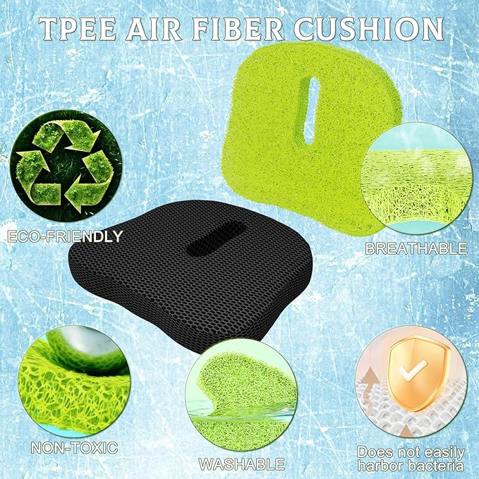 Seat Cushion - U-Shaped or Cut-Out Center Hole Design,TPU Pressure Relief for Tailbone & Hip Support, Breathable & Washable for Office, Car, Wheelchair（Black）
