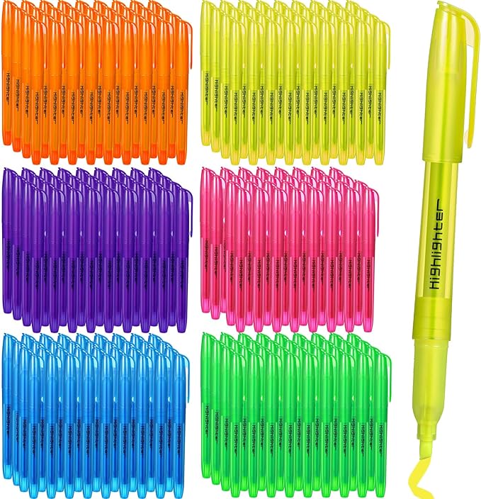 Thenshop 300 Pcs Highlighter Assorted Colors Bulk Colorful Highlighter Markers Bulk Pack Chisel Tip Fluorescent Pens for Office Supplies