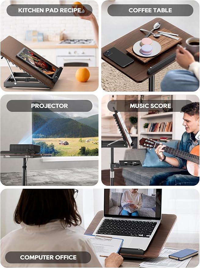 2 in 1 Adjustable Book Stand - Dual-Use Floor and Desktop Book Holder Stand, Height Adjustable 23.5-52 in, Elastic Page Clips for Music Sheet, Recipe, Tablet, Laptop-Black