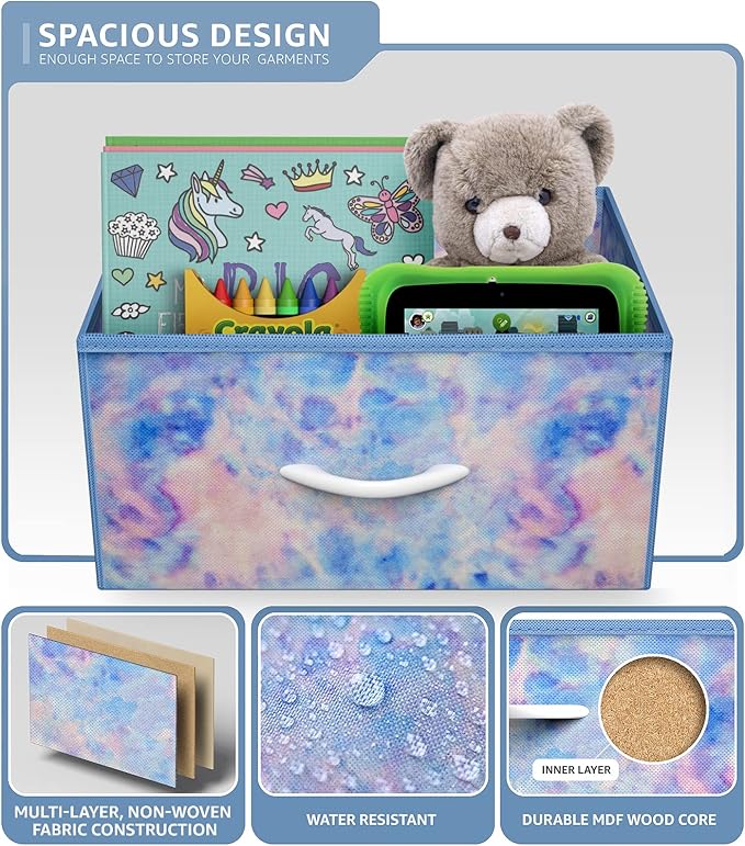 Sorbus Fabric Dresser for Kids Bedroom - Chest of 5 Drawers, Tall Storage Tower, Clothing Organizer, for Closet, for Playroom, for Nursery, Steel Frame, Fabric Bins - Wood Handle (Tie-dye Blue)