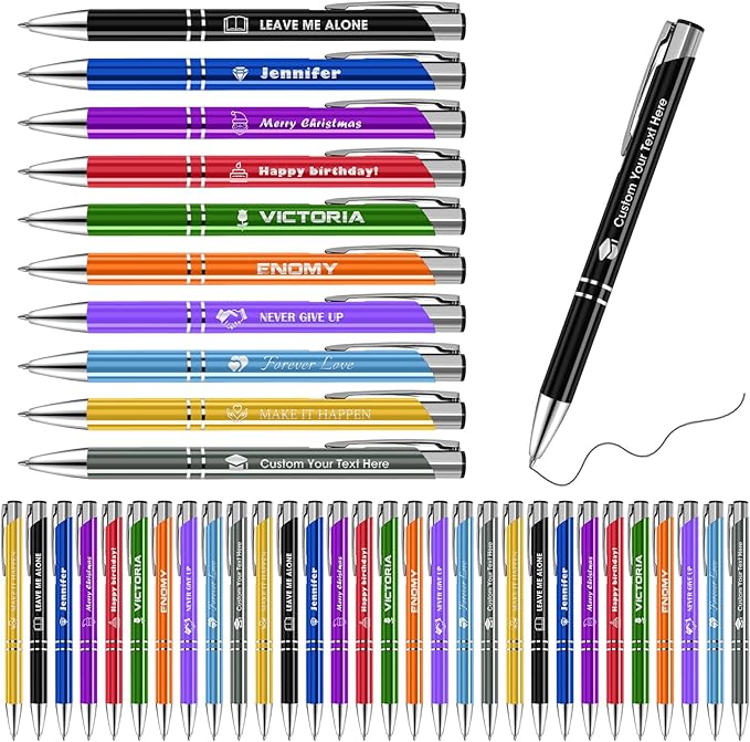 50 Pack Personalized Pens with Logo Text Name Custom Pens in Bulk Black Ballpoint Pens, Gift for Birthday Wedding Christmas Office College Business Promotion