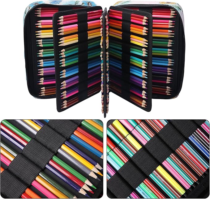 BOMKEE Coloring Pencil Case 220 Slots Pencils/Gel Pens Organizer Waterproof Travel Case Zipper Carrying Portable Pencil Markers Pen Holder Bag for Painter Writers