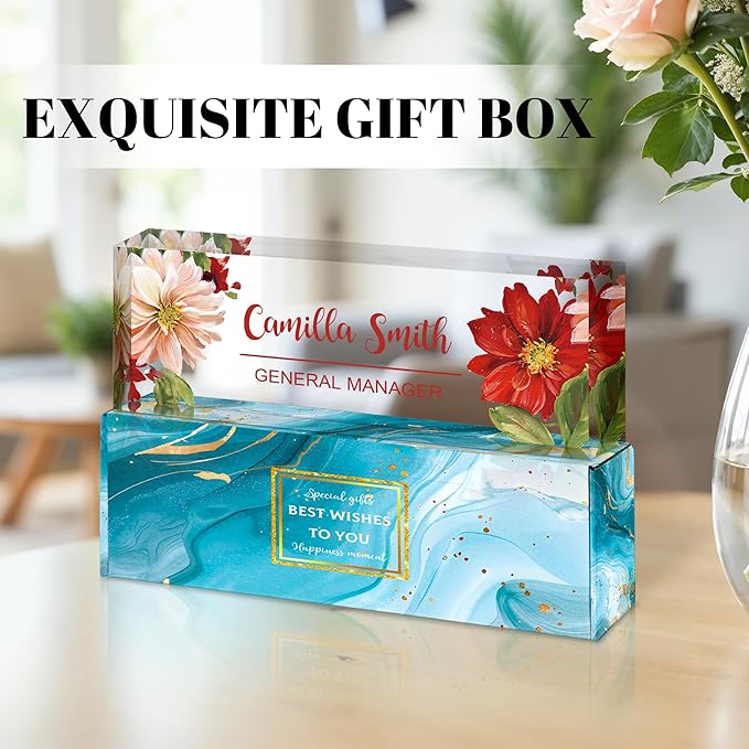 Personalized Name Plate for Desk, Custom Acrylic Desk Name Sign, Office Appreciation Gifts for Women Men Coworkers Boss Teacher Employee (Flower-Lotus)