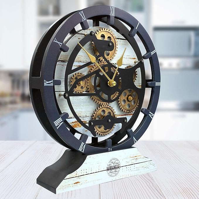 ImprovingLife The Gears Clock Desk Clock 10 inches with Real Moving Gears Convertible into Wall Clock (Desert Beige)