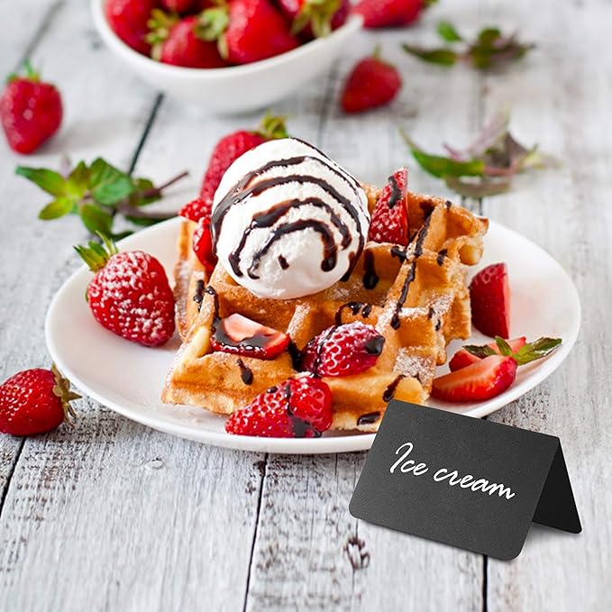 30 Pack Chalkboard Table Tents 4x3 – Reusable Food Labels for Buffet, Bakery, Catering & Party Displays – Plastic Standing Chalkboard Tags & Tabletop Signs