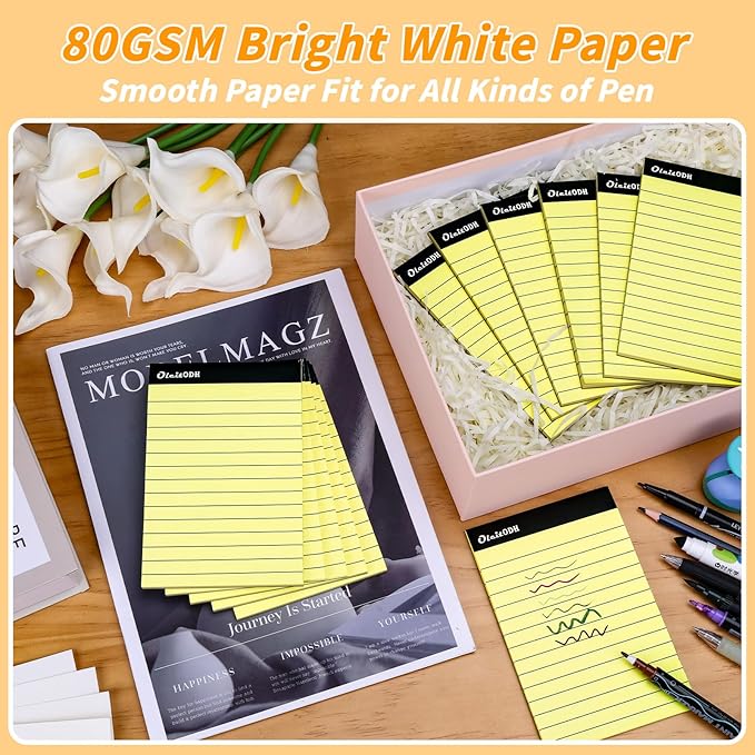 Oleitodh 4x6 Notepads – 48 Pack Yellow Memo Pads Small Writing Pads with Perforated Lined Pages, Mini Note Pads 50 Sheets per Lined Note Pads 4x6, Pocket Notepads for Office School Home Supplies