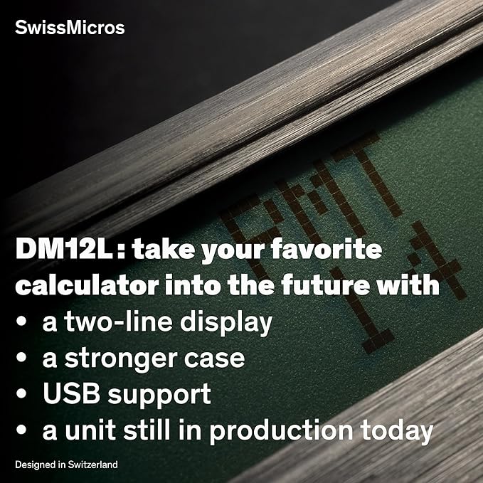 SwissMicros DM12L RPN Financial Calculator – HP 12C Inspired | Titanium Shell | TVM, NPV, IRR & Bonds | USB | Professional Gold Class