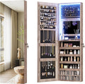 Vlsrka 47.2 Inch Full Length Mirror with Storage, Wall Mount Mirror Jewelry Cabinet, Over The Door Hanging Jewelry Armoire Organizer, Built-in Light, 4 Drawers, 5 Shelves, Christmas Gift (Wood)