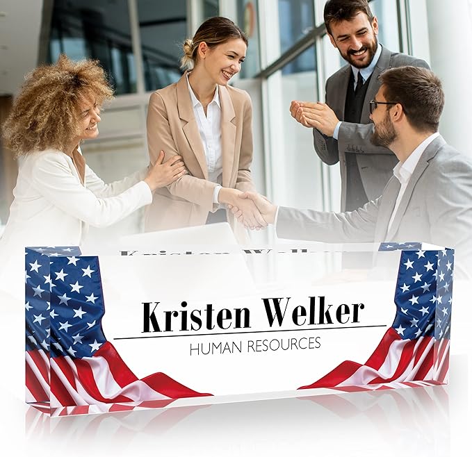 Name Plate for Desk, Desk Name Plate Personalized Office Desk Decor for Women Men, Acrylic Desk Accessories with US Flag, The Office Gifts Employee Appreciation Gifts for Boss, Manager, Teacher, Nurse